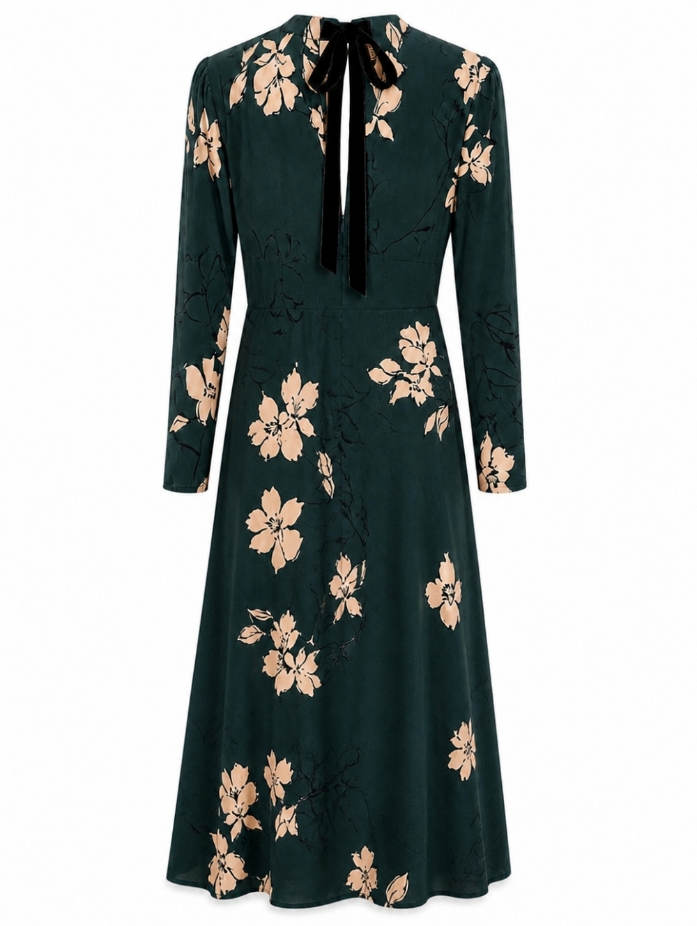 Maggie London NWT Green Floral Midi Dress Mock Neck Tie Back Long Sleeve Size 6 - Picture 3 of 14